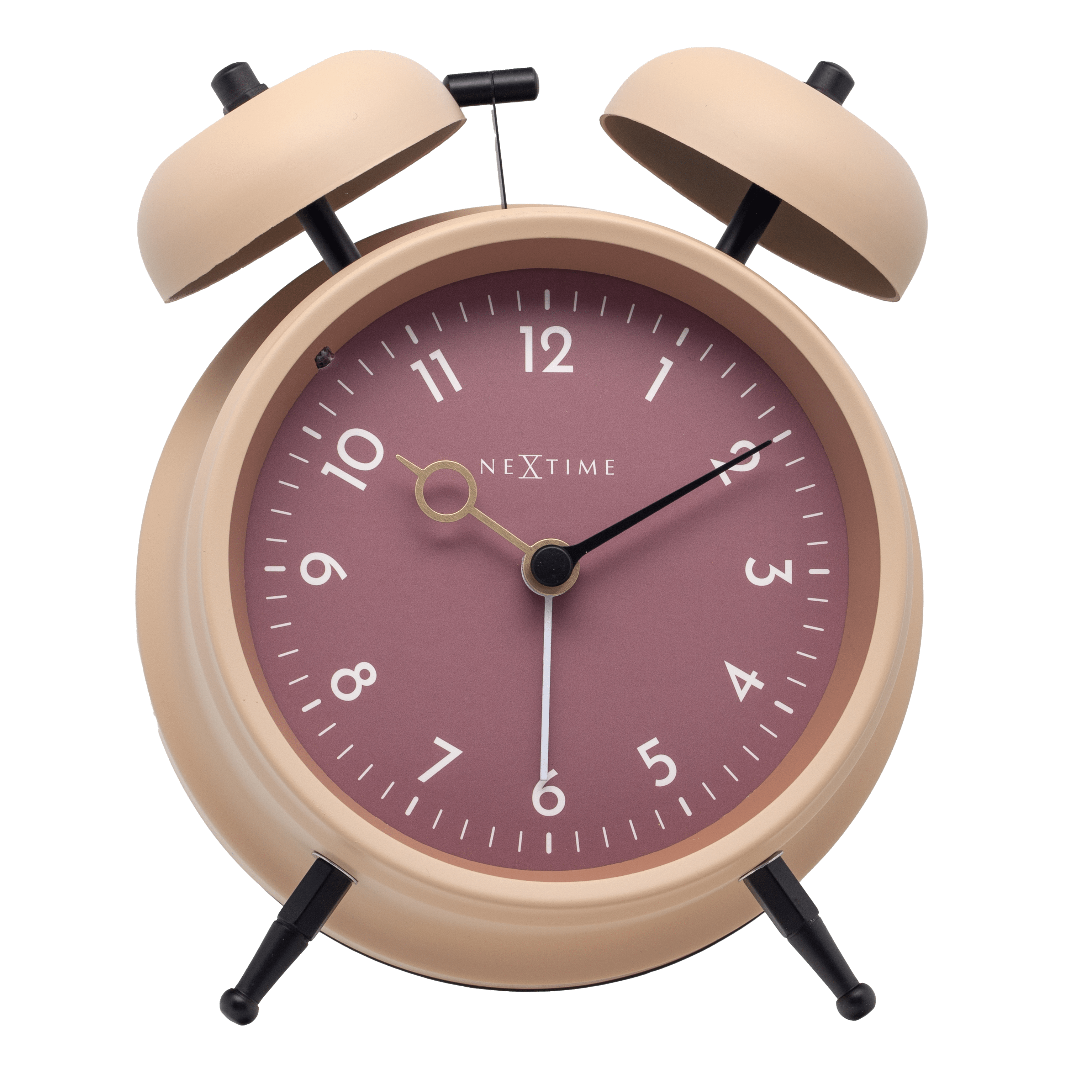 NeXtime Golden Hour alarm clock with metal frame, 12x14x6cm, featuring a stylish gold finish and modern design.